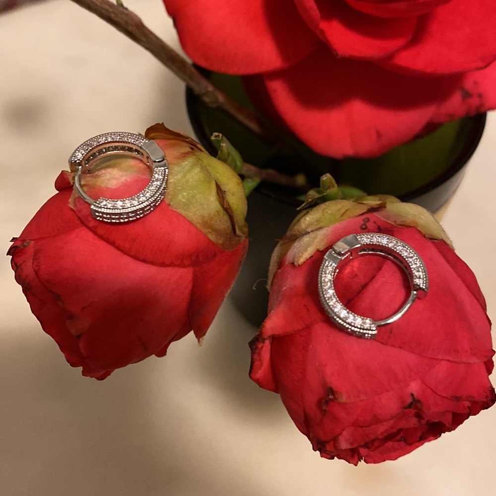 Silver Hoop Earrings / Minimalist Earrings/ Rhinstones